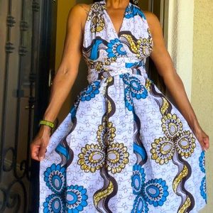 African Print Cocktail or Poolside Dress, Size 10